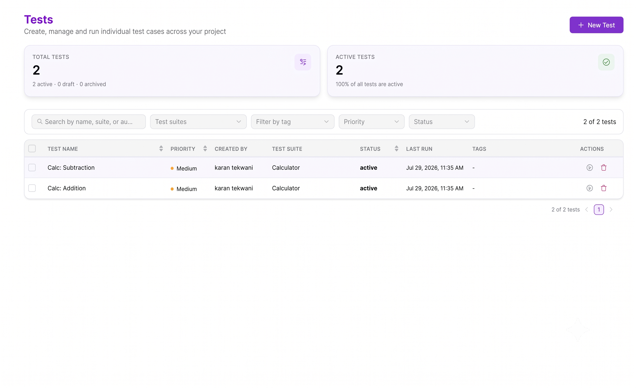 Test Case list